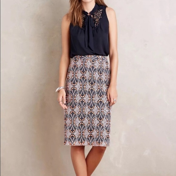 Anthropologie Dresses & Skirts - Anthropologie Moulinette Soeurs Svetla Pink Navy Lace Pencil Skirt 12